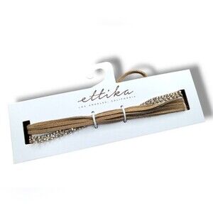 NWT Revolve Ettika Vegan Tan Brown Suede Cubic Zirconia Detail Choker Necklace